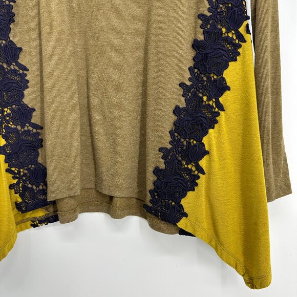 3/$25 Logo by Lori Goldstein Tunic Top XS Asymmetrical Long Sleeve Lace Beige - Picture 5 of 7